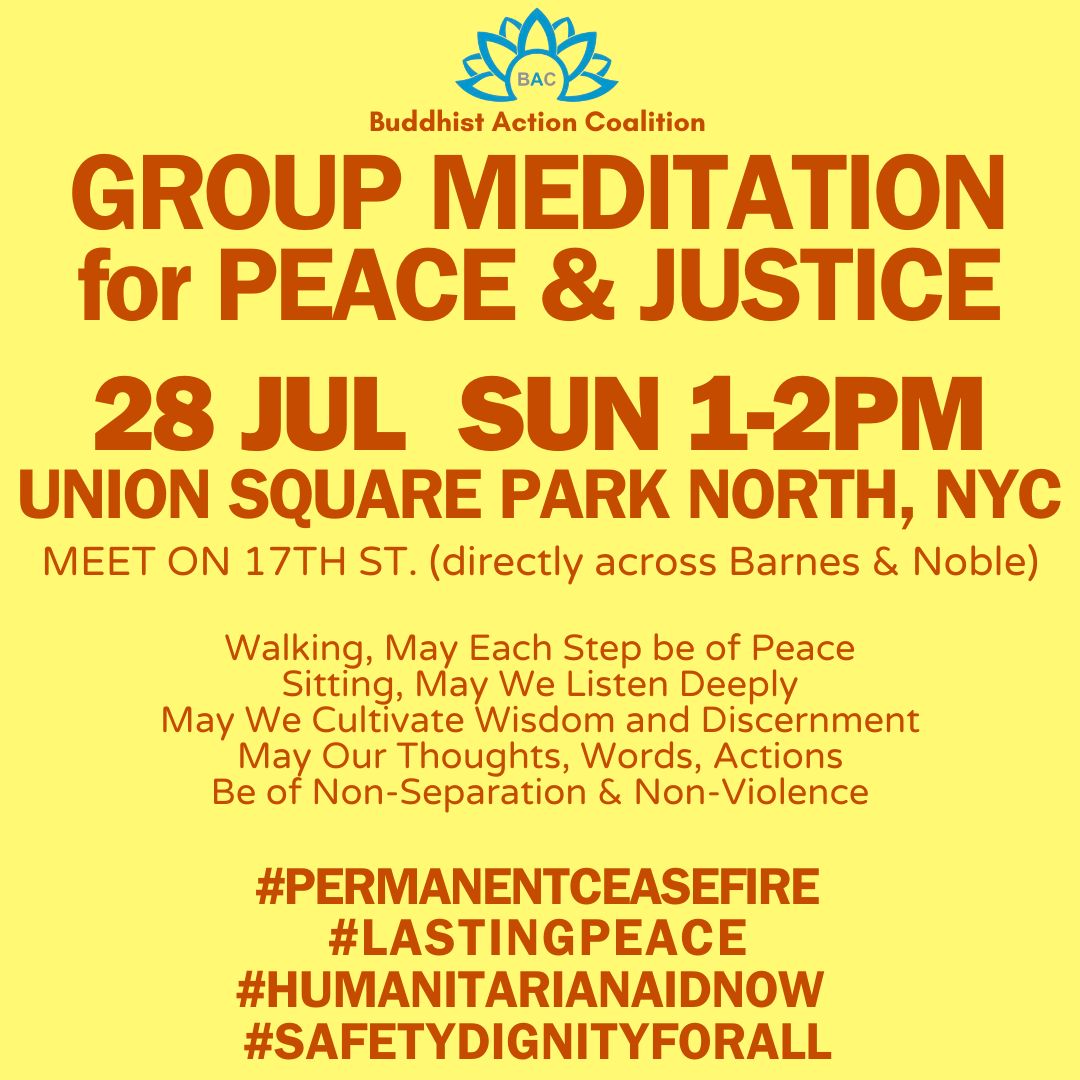 BuddhistsAct's tweet photo. We continue our monthly meditation in the streets, for peace &amp; justice, in Gaza, Palestine, Israel. For #permanentceasefire #lastingpeace #humanitarianaidnow #safereturn of all hostages #safetydignityforall. 

Please join us, rain or shine. https://t.co/eohfc7Ixfw
