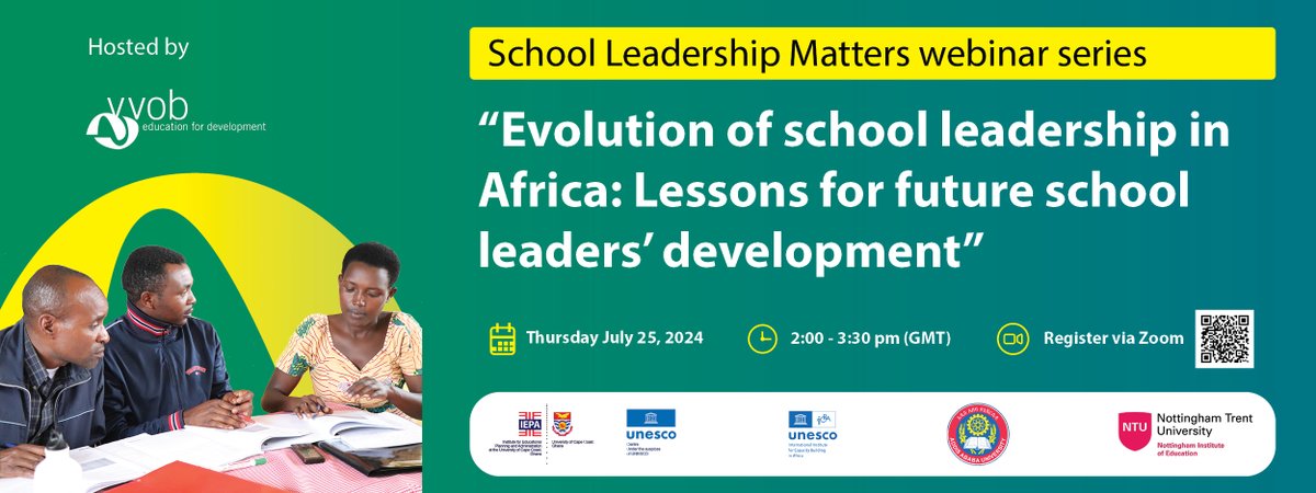 VVOBvzw's tweet photo. Mark your calendars and spread the word! 

Join us and our partners on 25 July for a webinar exploring the complexities and advancements in school leadership across #Africa.

Date: July 25, 2024
Time: 2:00 - 3:30 pm (GMT)

Register: https://t.co/b4ZuSUrbmn https://t.co/ExsjvLD0zP