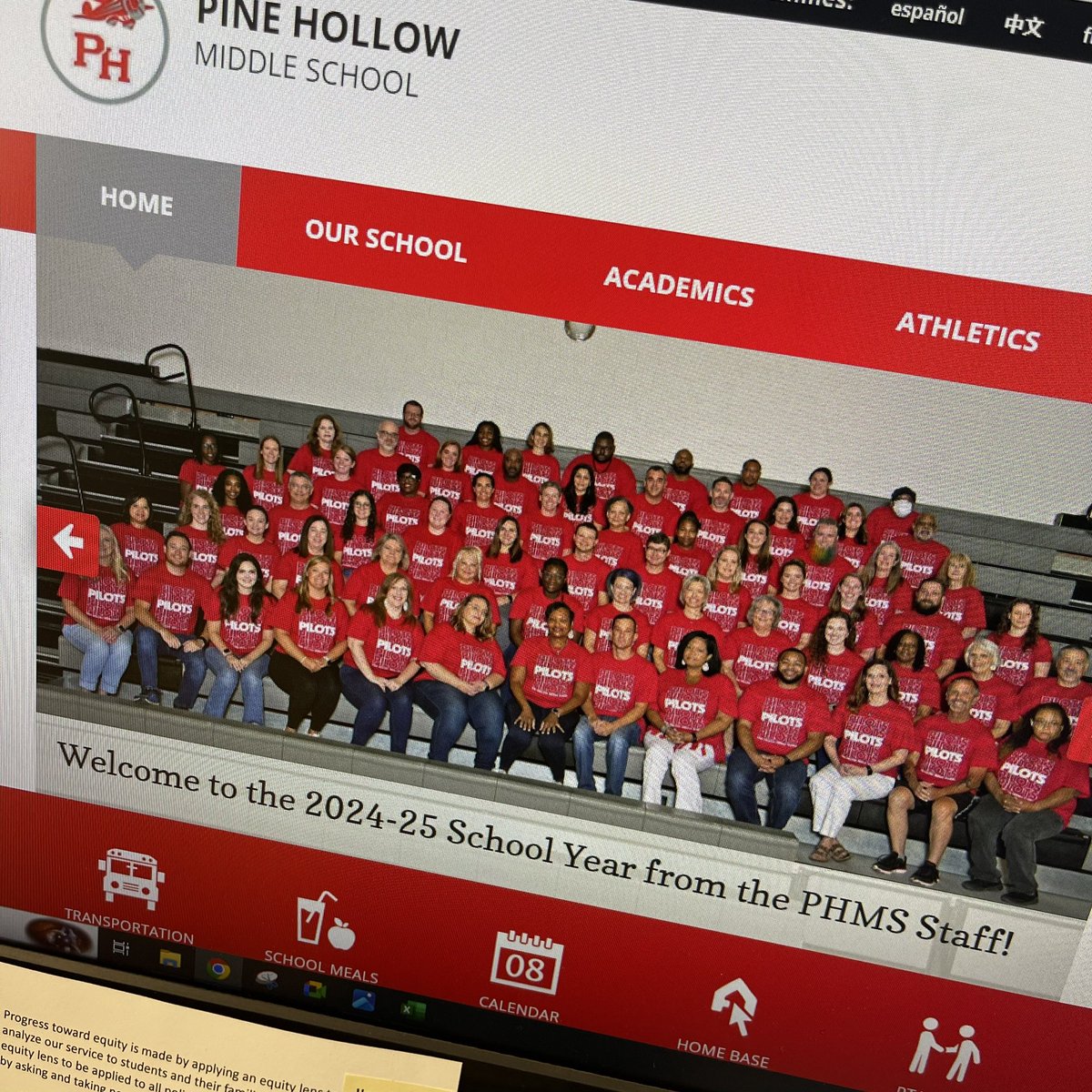 Look at our <a href="/PineHollowMS/">Pine Hollow Middle School</a> staff looking fancy on the front page of our school website! ❤️🩶🤍