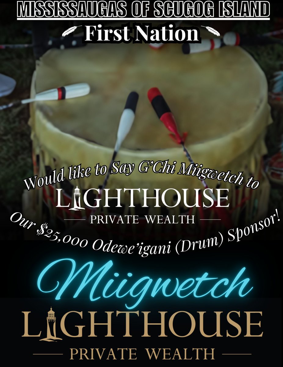 🌟 The countdown is on! Less than 2 days to <a href="/MSIFN/">MSIFN - Mississaugas of Scugog Island First Nation</a>'s 26th Powwow!
🥁G'Chi Miigwetch to Lighthouse Private Wealth for their generous contribution as our Odewe'igani (Drum) Sponsor. 
Join us as we celebrate this July 20&amp; 21
Grand Entry at noon both days