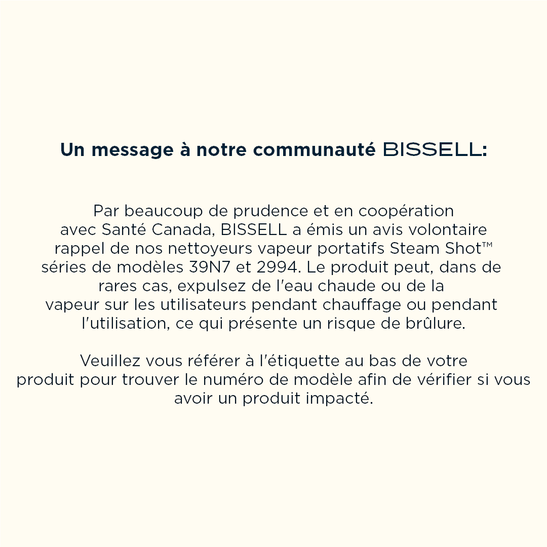 BISSELLcan's tweet photo. Par grande prudence et en coopération avec
Santé Canada, nous émettons un rappel volontaire de notre nettoyeur Steam Shot™.

Pour plus d’informations sur les modèles concernés, veuillez visiter :

https://t.co/VHeATNG03B https://t.co/yvlCmxPfWE
