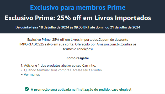 Mimese_'s tweet photo. 🚨CUPOM AMAZON!!!

Exclusivo Prime: 25% off em Livros Importados.
Cupom: IMPORTADOS25

Confira a lista: https://t.co/XkcSKhpQ4g https://t.co/7pECQCqlPI