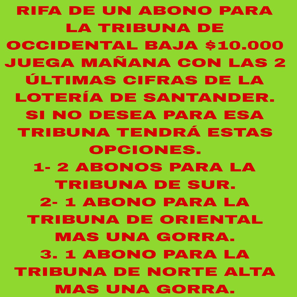 Hoy no podremos acompañar a nuestro <a href="/ABucaramanga/">Atlético Bucaramanga</a> en el hermoso <a href="/EstAJMontanini/">Estadio Américo José Montanini</a>, pero contra Jaguares anhelamos estar, por solo $10.000 puede este semestre acompañar y apoyar al campeón.
Cualquier inquietud vía WhatsApp al 3054442489 o por dm. <a href="/AgtCab/">Kevin Acevedo Rey</a> <a href="/ander1098/">anderson herrera</a> <a href="/serpra72/">Sergio Prada</a>