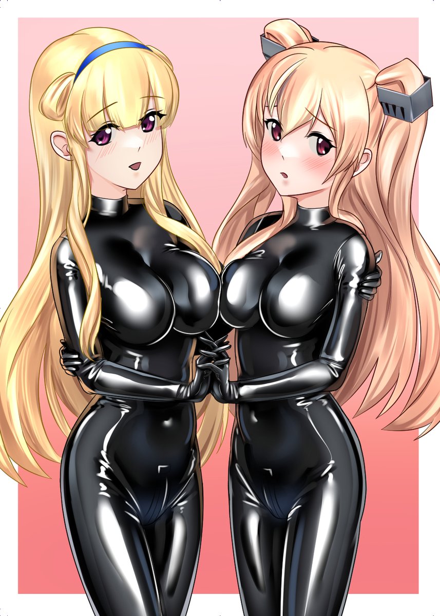 C104新刊のサンプルです!
海外艦のみんなにラバースーツを着せたフルカラーイラスト本になります。 