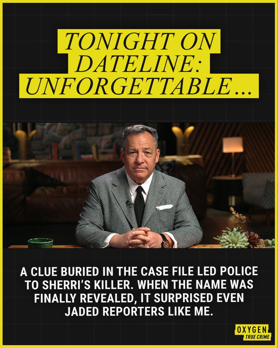 DatelineNBC's tweet photo. Tonight @JoshMankiewicz unpacks the twisted story of the murder of Sherri Rasmussen, and the shocking clue that solved her case, on a new #Dateline: Unforgettable on at 8/7c @Oxygen. https://t.co/QqfwcHtSYj