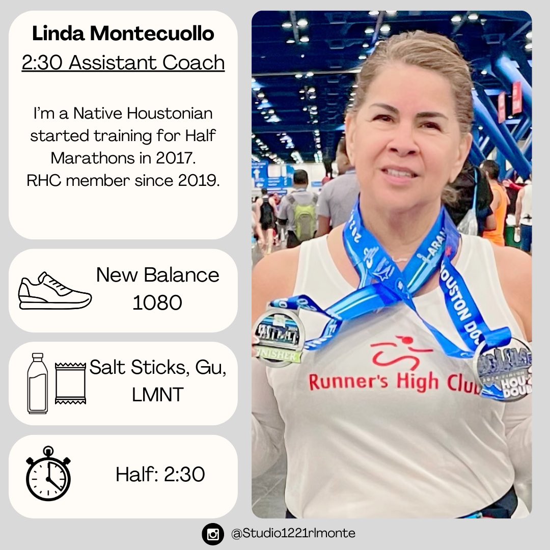 Houston_RHC's tweet photo. Meet Linda, our 2:30 Assistant Half Marathon Coach! 

 #runHOU #HOUmarathon #HOUhalfmarathon https://t.co/2jhhsq46EL