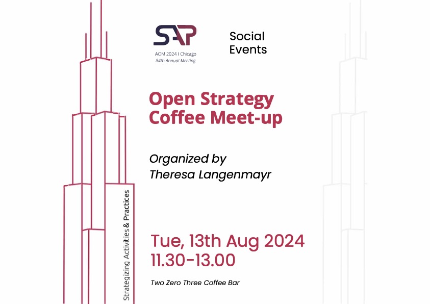 Strategizers's tweet photo. *Corrected time*

Are you interested in #openstrategy? Meet other researchers at the Open Strategy Coffee Meet-up organized by Theresa Langenmayr. w/ Julia Hautz, Fleur Deken, Anna Plotnikova, David Seidl, Richard Whittington and Martin Friesl.  #AOM2024

@AOMConnect https://t.co/Sh5kFFiBqp