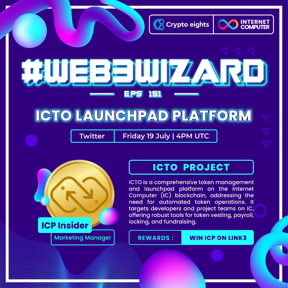 We are thrilled to announce our upcoming AMA with #ICTO! 🎉

🕒 Mark your calendars for July 19, 4PM UTC!

🔥 Follow <a href="/icto_app/">ICTO ∞</a>
🔥 Retweet this announcement
🔥 Set a reminder : x.com/i/spaces/1mnxe…
🔥 5 winners will receive a total of 5,000 $ICTO!

Submit your questions in the