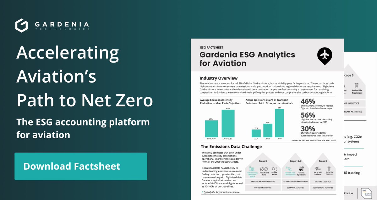 Flight-level GHG emissions inventories and evidence-based decarbonisation targets are fast becoming a requirement for remaining competitive. 

Learn how Gardenia is helping the aviation industry gain complete emissions visibility. 

🔗 eu1.hubs.ly/H0bh6YX0