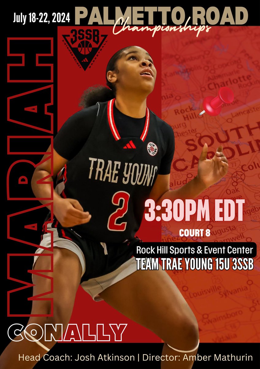 ConallyMariah's tweet photo. Game day is here! 🏀 Competing in the Palmetto Road Championships in Rock Hill, SC. This is my final summer ball tournament of the year, and we're going for the national title! Let's finish strong!  💪🏽🏆 #GirlsBasketball #PalmettoRoadChampionships #TeamTraeYoung #NationalTitle https://t.co/ZCcRqKcDBu