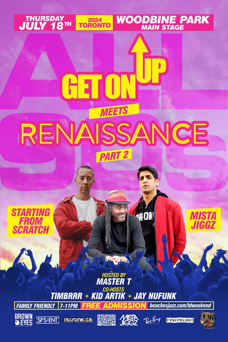 Tonight's the night!

Catch a ride back to your favorite 90's music with DJ's Starting From Scratch (Get On Up), Mista Jiggz (Renaissance), and special guest host Master T (MuchMusic X-Tendamix/Da Mix).

See you at Woodbine Park!