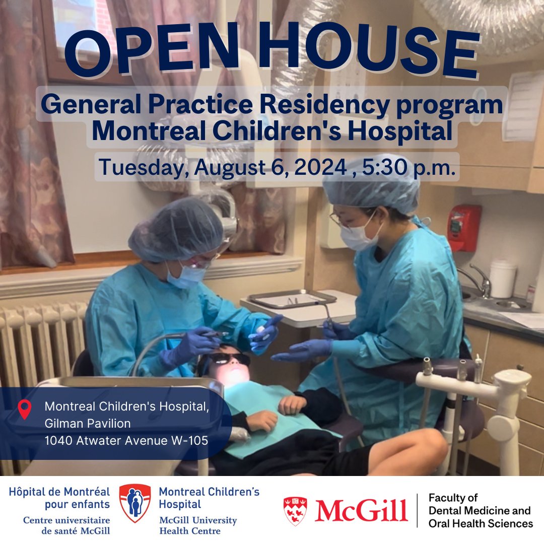 Visit the in-person open house on August 6 or virtual on August 3 at the Montreal Children's Hospital to learn more about our General Practice Residency program! Details👉mcgill.ca/x/wYV