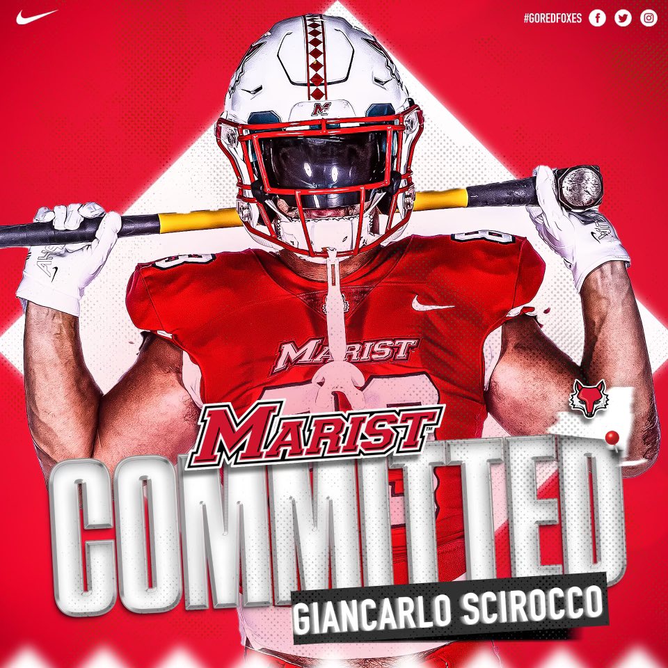 Giancarlo Scirocco (@gc_scirocco) on Twitter photo I am excited to announce my commitment to play college football at Marist College!!!
I want to thank <a href="/CoachMWillis/">Mike Willis</a> <a href="/CoachTJWeyl/">TJ Weyl</a> <a href="/CoachCamp01/">Nick Campanile</a> <a href="/dpfootball/">DePaul Football</a> for making this possible!!! I am excited to announce my commitment to play college football at Marist College!!!
I want to thank <a href="/CoachMWillis/">Mike Willis</a> <a href="/CoachTJWeyl/">TJ Weyl</a> <a href="/CoachCamp01/">Nick Campanile</a> <a href="/dpfootball/">DePaul Football</a> for making this possible!!!