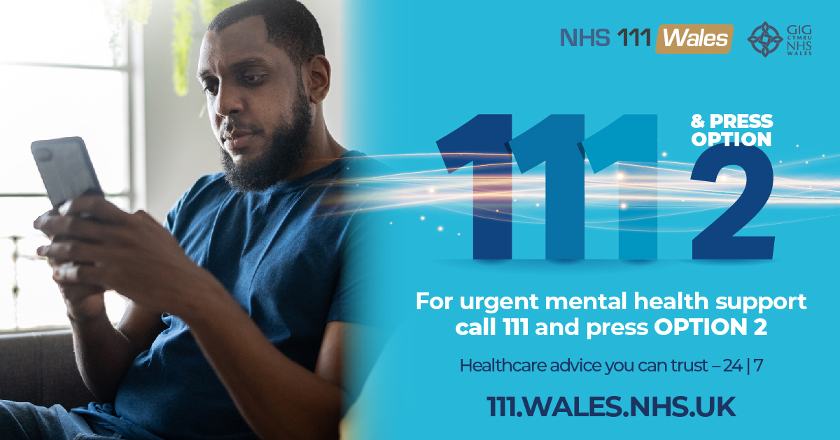 Did you know Swansea Bay has a telephone service aimed at supporting mental health?
Call 111 Option 2 puts you in direct contact with a team of mental health professionals at Neath Port Talbot Hospital.
Ring NHS Wales 111 and choose Option 2.
Available 24/7.