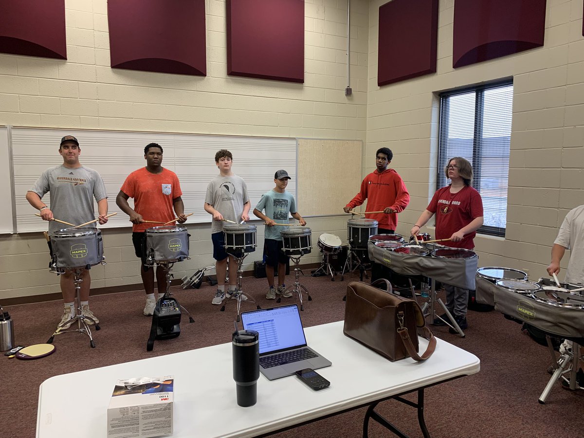 Percussion and Color Guard putting in some pre-band camp work today and tomorrow! Looking forward to welcoming all of Warriors back bright and early Monday at 8am!! 🏹🏹🏹 <a href="/RiverdaleHighTN/">Riverdale HS</a> #bandcamp
