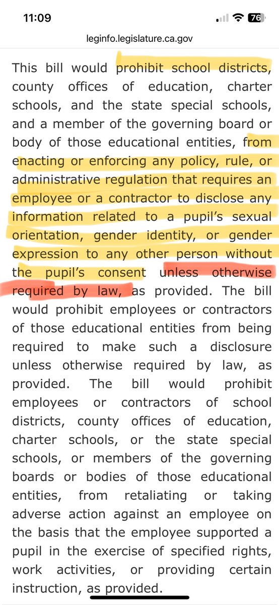 d_macek's tweet photo. @elonmusk I am an educator, though not in California. However I am concerned that this law is being misrepresented. The law does not ban school entities from notifying parents. The law says the state cannot require notification of the parents. The school can choose to notify the parents. https://t.co/AvIUnZ8DY9