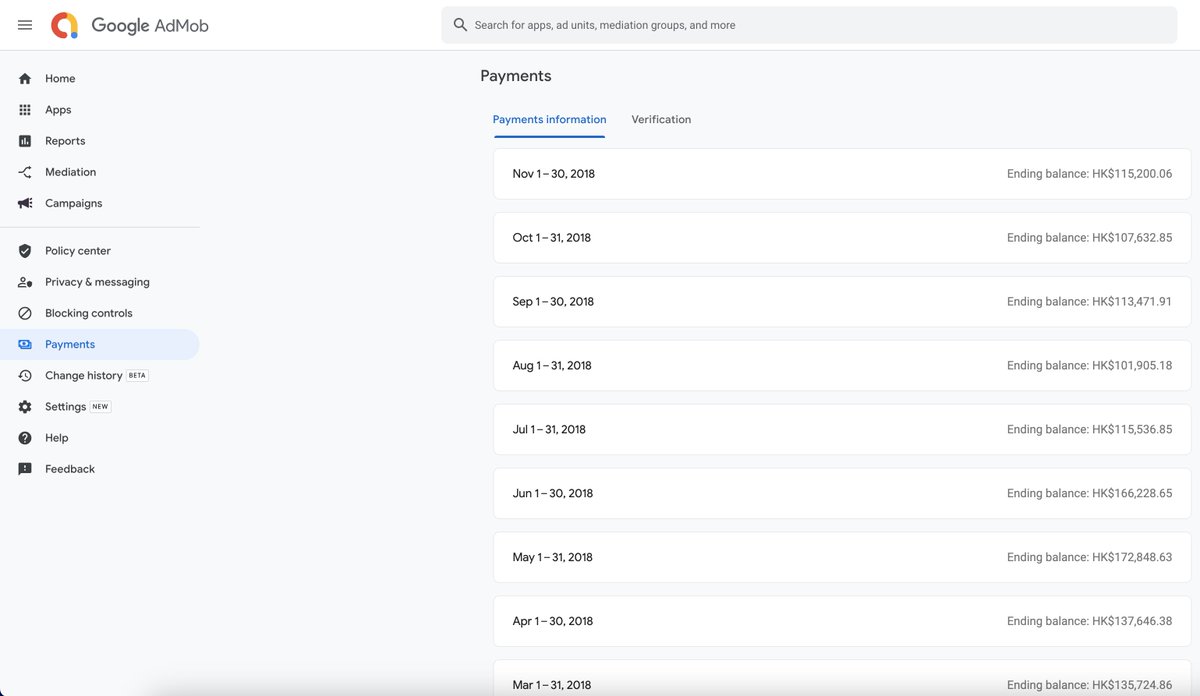 chriszhaodev's tweet image. Back in 2018, I made around HK $100K ($13K USD) per month from Admob, I miss those good times.
