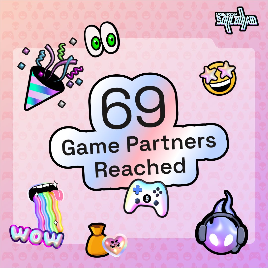 Soulbound_TV's tweet photo. Its true 69 Game Partners signed up! 🤩

Watch some more announcements from your favourite web3 games! 

A huge thank you to our game partners and their communities! 🥳

Web3 gaming is inevitable! 💪