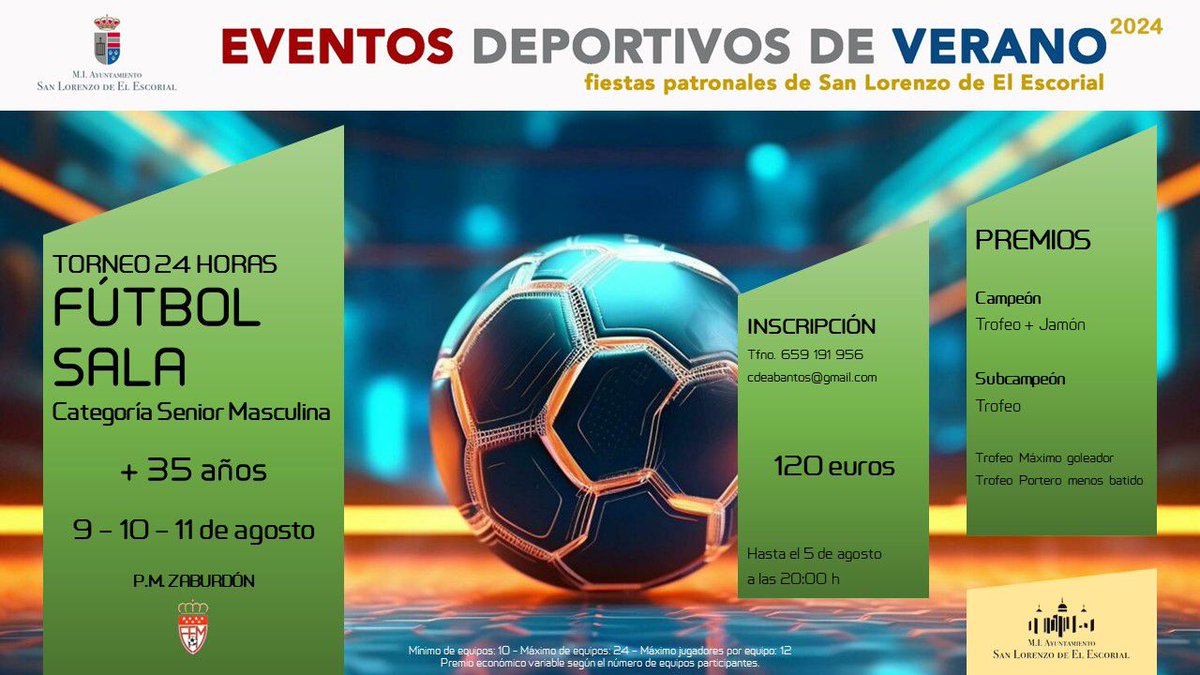 UD San Lorenzo Abantos FS (@cdeabantos) on Twitter photo Ya están muy cerca las fiestas Patronales de San Lorenzo de El Escorial, y con ellas nuestros torneos de futsal 💃🏽
CATEGORÍA SENIOR: masculino, femenino y masculino +35 👏🏽👏🏽
Escríbenos y disfruta de las fiestas con nosotros #VamosAbantos #MiEquipoMiPueblo <a href="/aytosanlorenzo/">Ayto. San Lorenzo</a> Ya están muy cerca las fiestas Patronales de San Lorenzo de El Escorial, y con ellas nuestros torneos de futsal 💃🏽
CATEGORÍA SENIOR: masculino, femenino y masculino +35 👏🏽👏🏽
Escríbenos y disfruta de las fiestas con nosotros #VamosAbantos #MiEquipoMiPueblo <a href="/aytosanlorenzo/">Ayto. San Lorenzo</a>