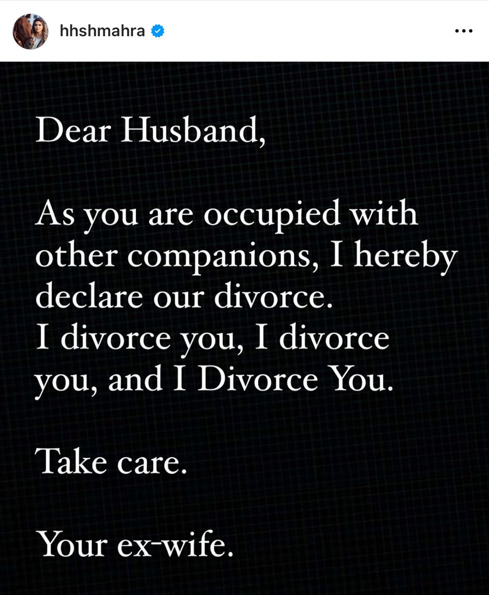 Dubai princess Sheikha Mahra divorces her husband via Instagram.