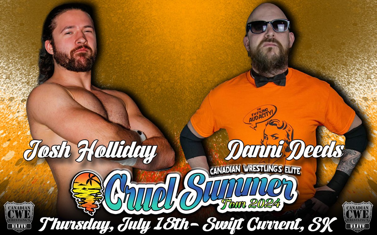 DanniDeeds's tweet image. A first-time appearance.

A last go around with @josh_cheeks.

A final @CWECanada date on the prairie portion of my Summer of Audacity Tour.

It&apos;s gonna be one audacious night for #SwiftCurrent TONIGHT!

Get tickets now at Pharmasave and cwetickets.com