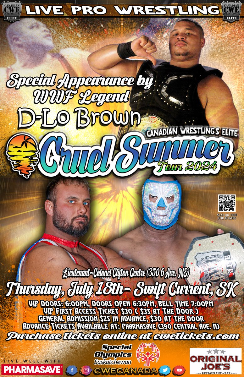 DanniDeeds's tweet image. A first-time appearance.

A last go around with @josh_cheeks.

A final @CWECanada date on the prairie portion of my Summer of Audacity Tour.

It&apos;s gonna be one audacious night for #SwiftCurrent TONIGHT!

Get tickets now at Pharmasave and cwetickets.com