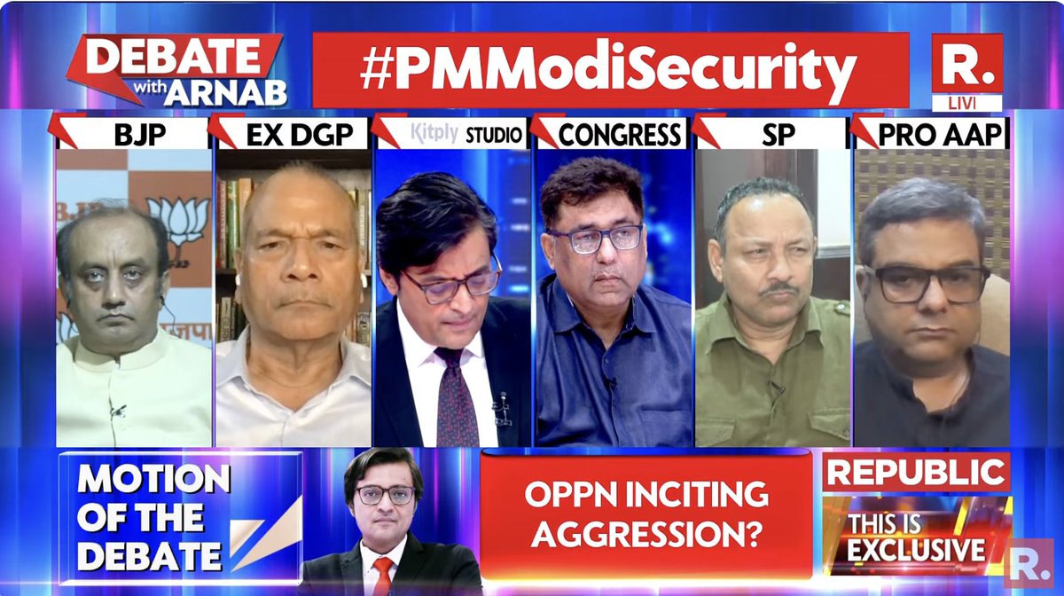 republic's tweet image. #PMModiSecurity | &quot;Why were the NSG commandos deployed for Akhilesh Yadav&apos;s security removed? Who is accountable for the security of opposition leaders?&quot;: Anurag Bhadouria, (@anuragspparty), Samajwadi Party National Spokesperson

The Debate on #SuperprimetimeMax with Arnab is now…