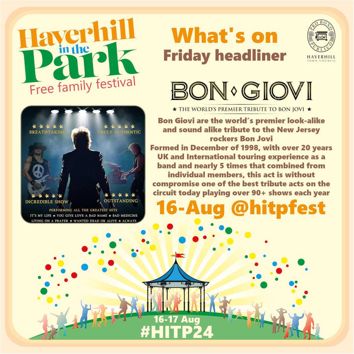 hitpfest's tweet photo. Just under 30 days to go!
Let us 'entertain you' with our Bon Jovi &amp; Robbie Williams tributes. Enjoy some of the area’s best emerging artists, local performing arts groups, and everything inbetween!
As always our 2024 event is FREE to attend 16-17 August  1/2🤘🍻🎸🎶
#HITP24 https://t.co/Htvnrvc6Yc