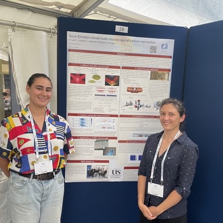 Physics PhD student Poppy Joshi from the Quantum Systems and Devices Research Group has just attended the <a href="/icap2024/">ICAP2024</a> summer school in Oxford, presenting a talk, and poster with Julia Fekete.
Poppy is attending the main conference, #ICAP28, in London next week.