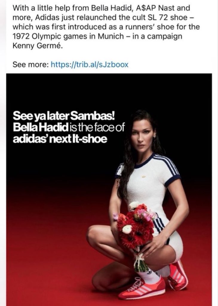 HenMazzig's tweet image. This is not a mistake, it’s by design.

A Palestinian model, notorious for spreading blood libel and vile hate speech against Jews, is now referencing the 1972 Munich Olympics, where Palestinian terrorists slaughtered Israeli athletes.

@Adidas, are you threatening Jews?