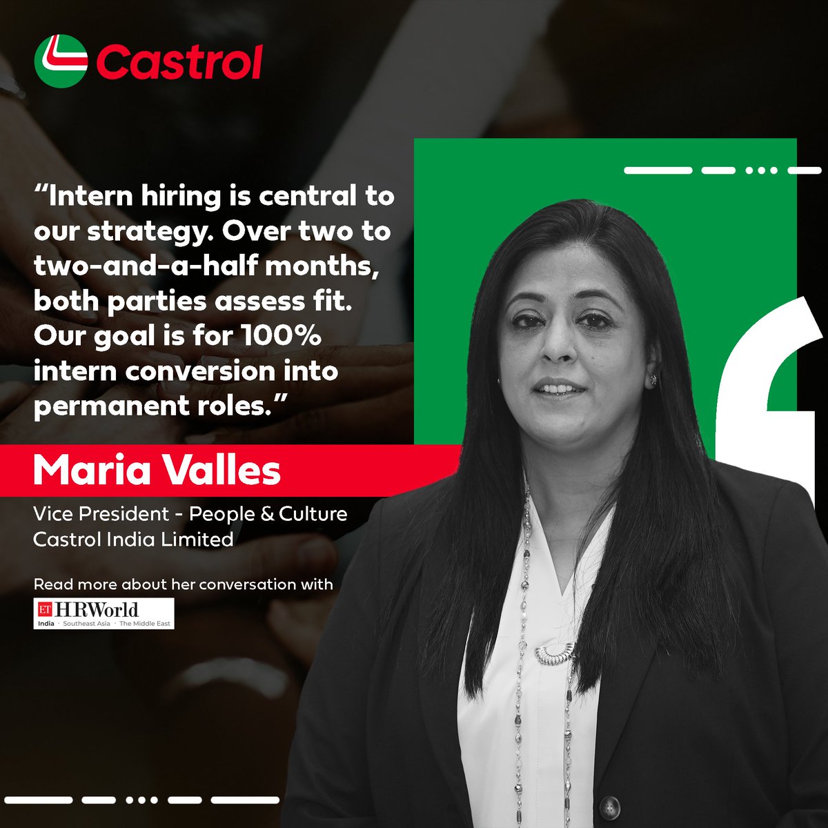 Maria Valles, Vice President People and Culture at Castrol India, in a conversation with ETHrWorld talked about the initiatives for employees at Castrol, the future of workplace and how our recruitment strategy is designed Maria Valles, Vice President People and Culture at Castrol India, in a conversation with ETHrWorld talked about the initi...