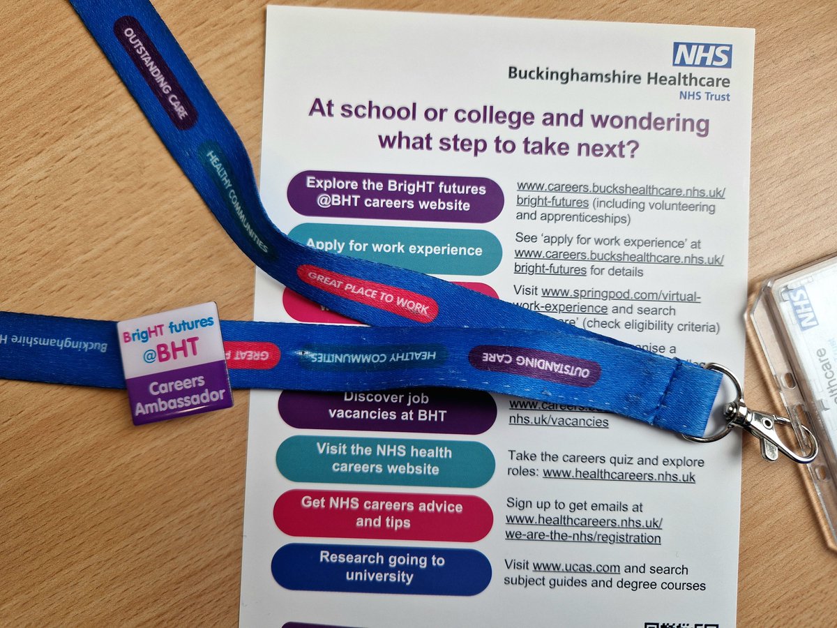 BucksHealthcare's tweet photo. As the end of term approaches, we're proud to recognise our #BrightFuturesAtBHT Careers Ambassadors who've supported 90 school careers activities over the academic year - inspiring the next generation of our #NHSworkforce 🙏

 Recent ones include:
💡 Careers guidance @CHAChesham 
💡 @BHTQI skills @BurnhamGS 
💡 Rapid Response & Intermediate Care insight @AylesburyUTC 
💡 Jobs poster design competition @PrincesRisbSch 
💡 Careers fair @TheRoyalLatin 
💡 Employer networking @HolmerGreenSnr 
💡 Mock interviews @TheMisbourne  

➡️ https://t.co/IFyFlAcQq3

#NHSLongTermPlan #GreatPlaceToWork #HealthyCommunities #NHSjobs #350NHScareers