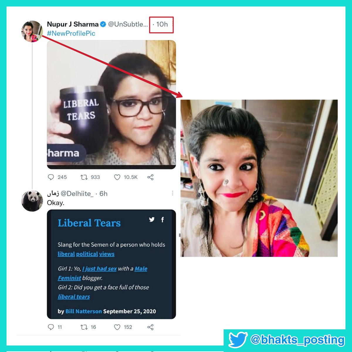 bhakts_posting's tweet photo. she changed her profile pic within 10 hrs😂 https://t.co/H2guPU85J7