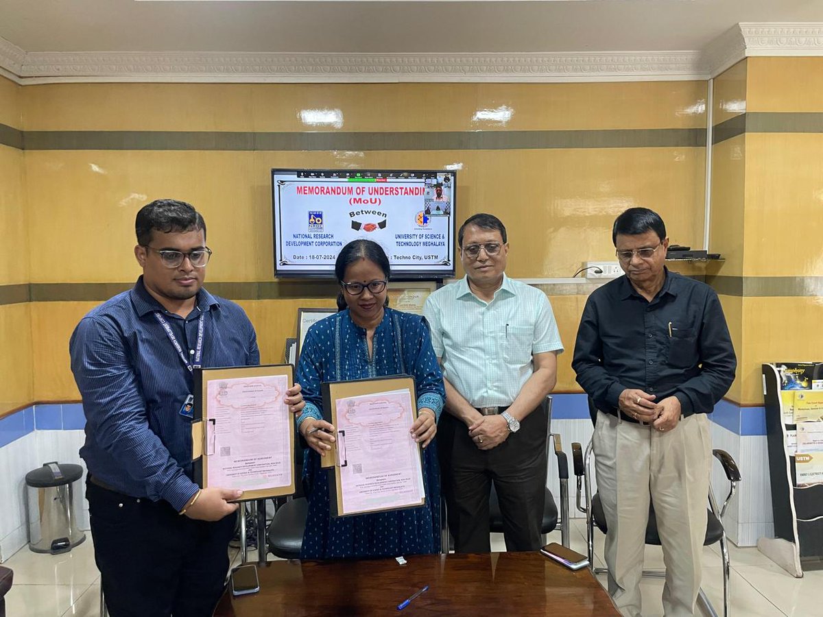 NRDCIndia1953's tweet photo. NRDC and the University of Science and Technology Meghalaya (USTM) have embarked on a promising engagement aimed at protecting and commercializing innovative technologies. This significant collaboration was formalized with the signing of a MoA between... https://t.co/2zlfdoT3f3