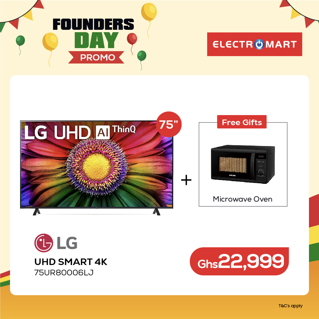 ElectromartGh's tweet photo. Get the best deals on LG SMART AND DIGITAL SATELLITE TVs
Plus Free Microwaves, Free Telecel MiFi and FREE 32" TVs in our Founders Day Promo.
Rush now..
Give us a call or WhatsApp ☎️ 0552755456/0552777905.
Online orders https://t.co/hRXQlYViZV.
*T&amp;Cs Apply*. https://t.co/Gtuvxt8rPC