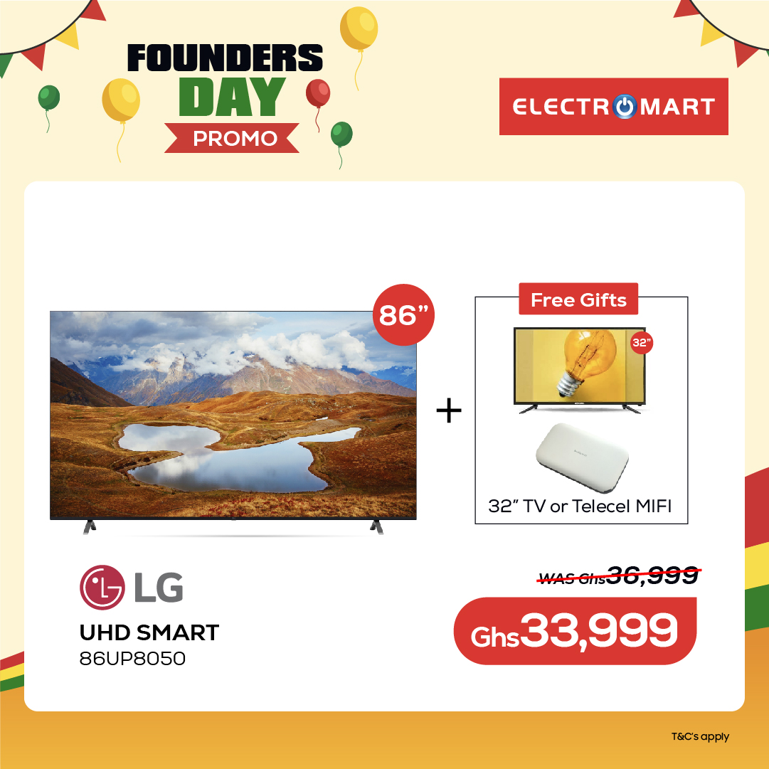 ElectromartGh's tweet photo. Get the best deals on LG SMART AND DIGITAL SATELLITE TVs
Plus Free Microwaves, Free Telecel MiFi and FREE 32" TVs in our Founders Day Promo.
Rush now..
Give us a call or WhatsApp ☎️ 0552755456/0552777905.
Online orders https://t.co/hRXQlYViZV.
*T&amp;Cs Apply*. https://t.co/Gtuvxt8rPC