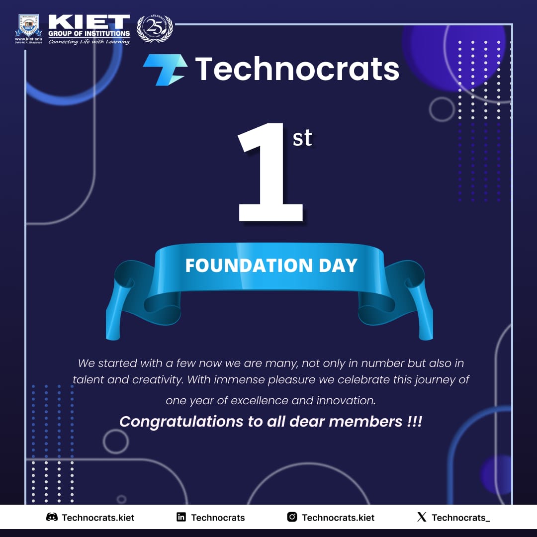 Technocrats_'s tweet photo. We're thrilled to announce that Technocrats has completed its first year!
Thank you to everyone who's been a part of this incredible journey. Here's to many more years of innovation and tech exploration! 🌟 #Technocrats #TechAnniversary https://t.co/tI5415e539