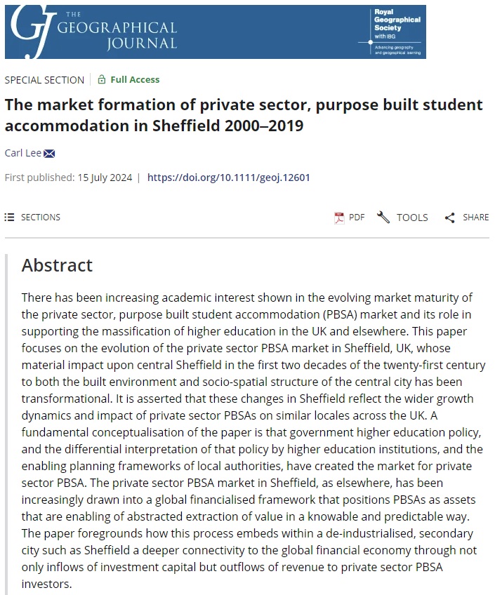 The Geographical Journal (@geogjournal) on Twitter photo 📣New paper published as part of an upcoming Special Section on education and neighbourhood changes in a global context: 
'The market formation of private sector, purpose built student accommodation in Sheffield 2000–2019' by <a href="/geoeverything/">Carl Lee</a>.  
doi.org/10.1111/geoj.1… 📣New paper published as part of an upcoming Special Section on education and neighbourhood changes in a global context: 
'The market formation of private sector, purpose built student accommodation in Sheffield 2000–2019' by <a href="/geoeverything/">Carl Lee</a>.  
doi.org/10.1111/geoj.1…