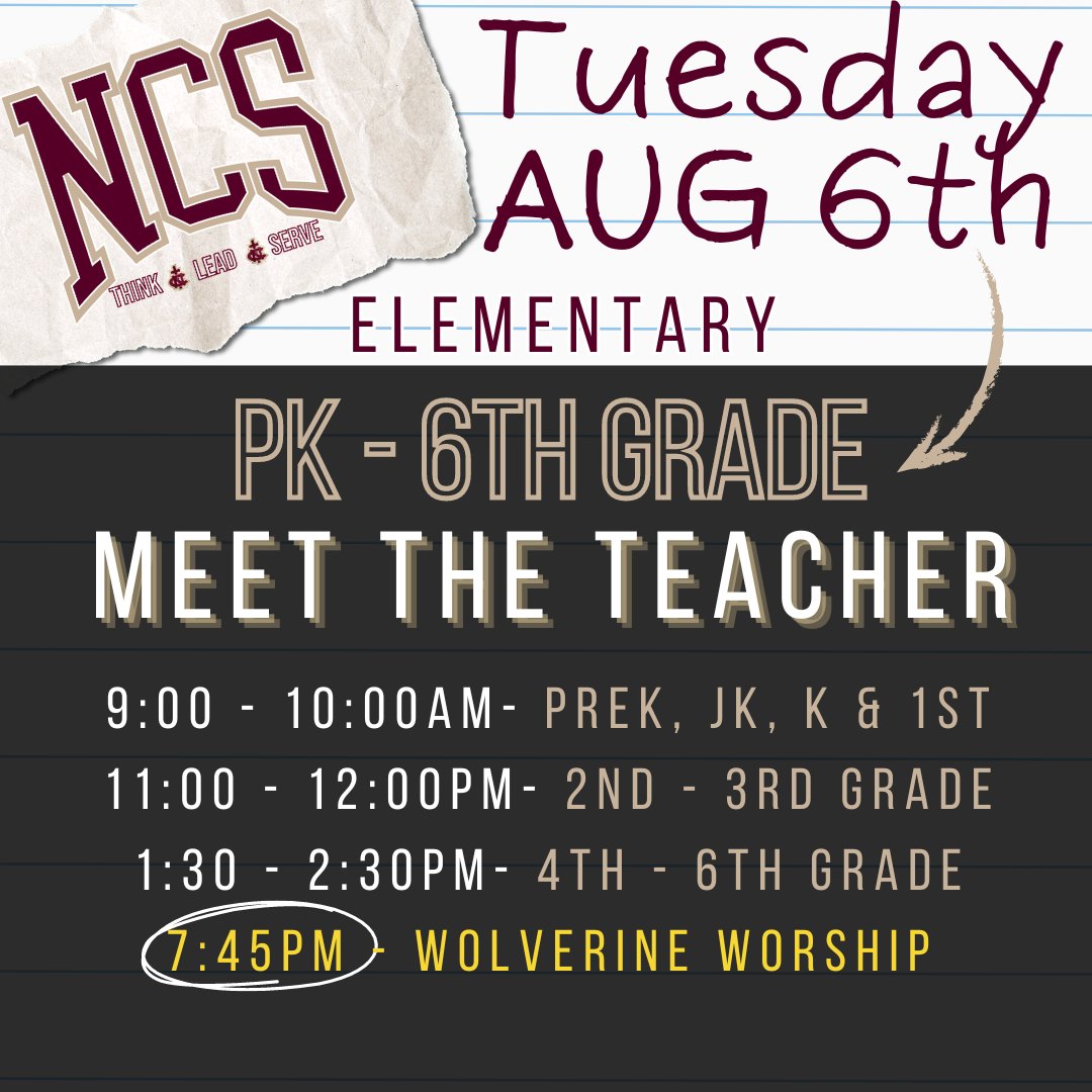 NCSCovington's tweet image. SAVE THE DATE: 
Elementary Meet The Teacher is Tuesday August 6th!!!!

We can't wait to see you!!!