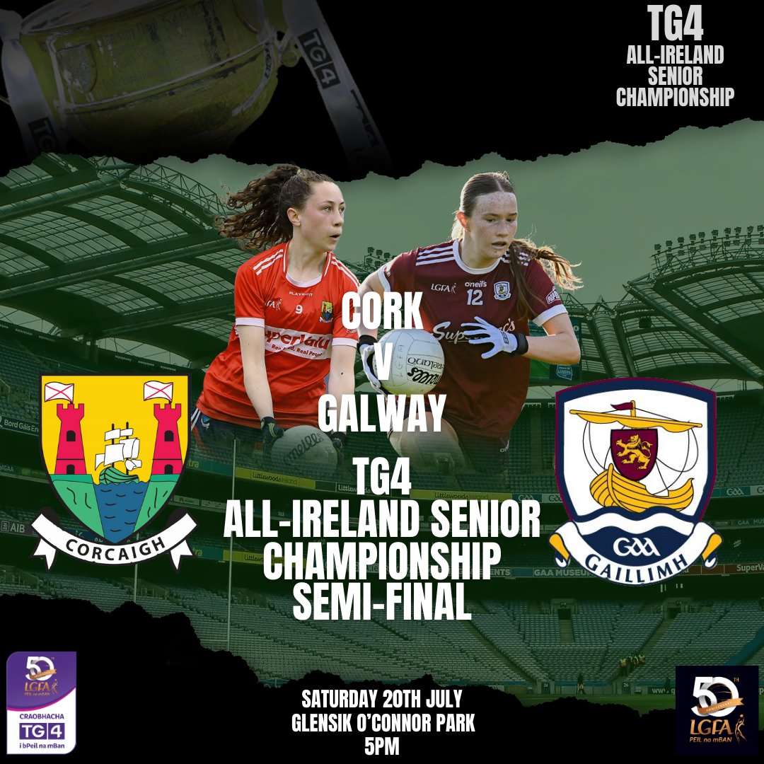 Who'll prevail❓

🔴⚪️<a href="/CorkLGFA/">Cork LGFA</a> v <a href="/GalwayLgfa/">Galway LGFA</a> 🇱🇻

2024 <a href="/TG4TV/">TG4</a> All-Ireland Senior Championship semi-final 🏐

🏟️Glenisk O'Connor Park, Tullamore
🗒️Saturday July 20, 5pm 

Tickets➡️ bit.ly/4bI6agg

<a href="/SportTG4/">Spórt TG4</a> #ProperFan