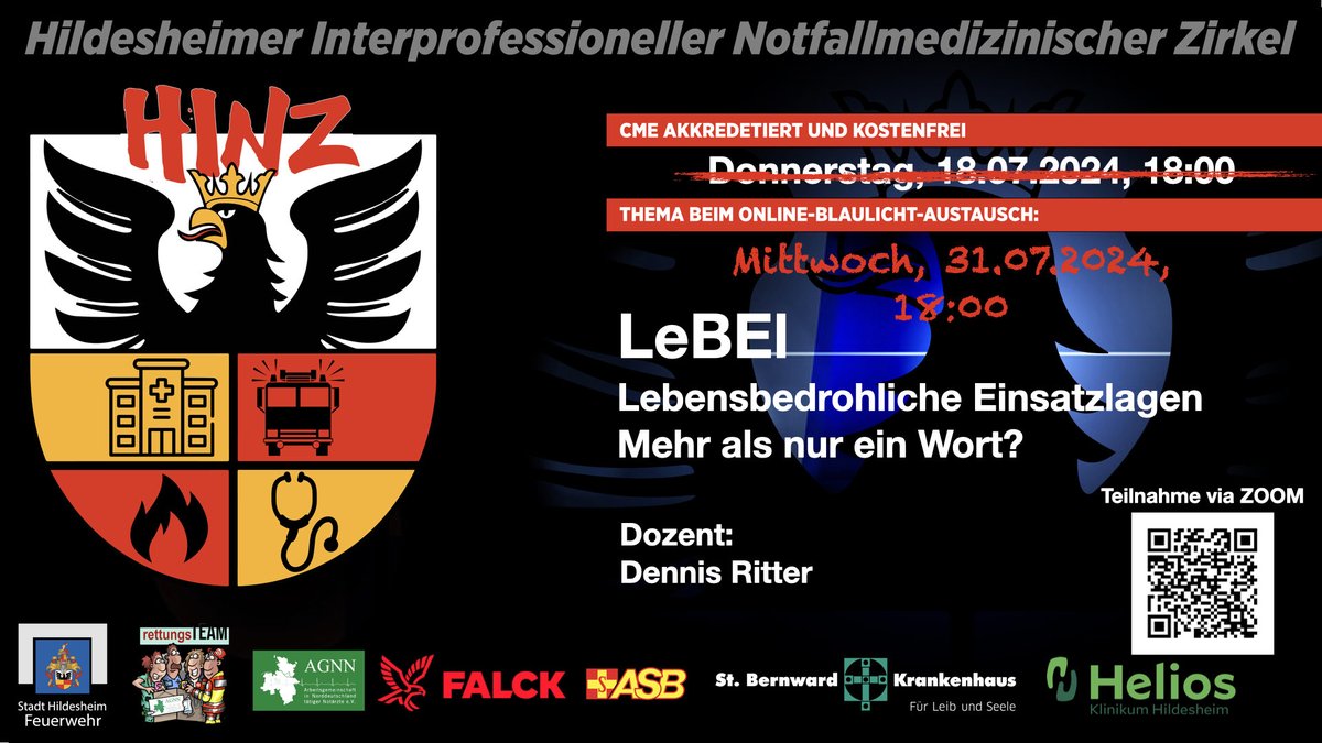 Krankheitsbedingt müssen wir unseren heutigen HINZ leider auf den 31.07. verschieben. 

Wir hoffen der neue Termin passt in euren Terminplan.

Hier der neue Link:

us06web.zoom.us/j/83023383635?…

@AGNN @nerdfallmedizin