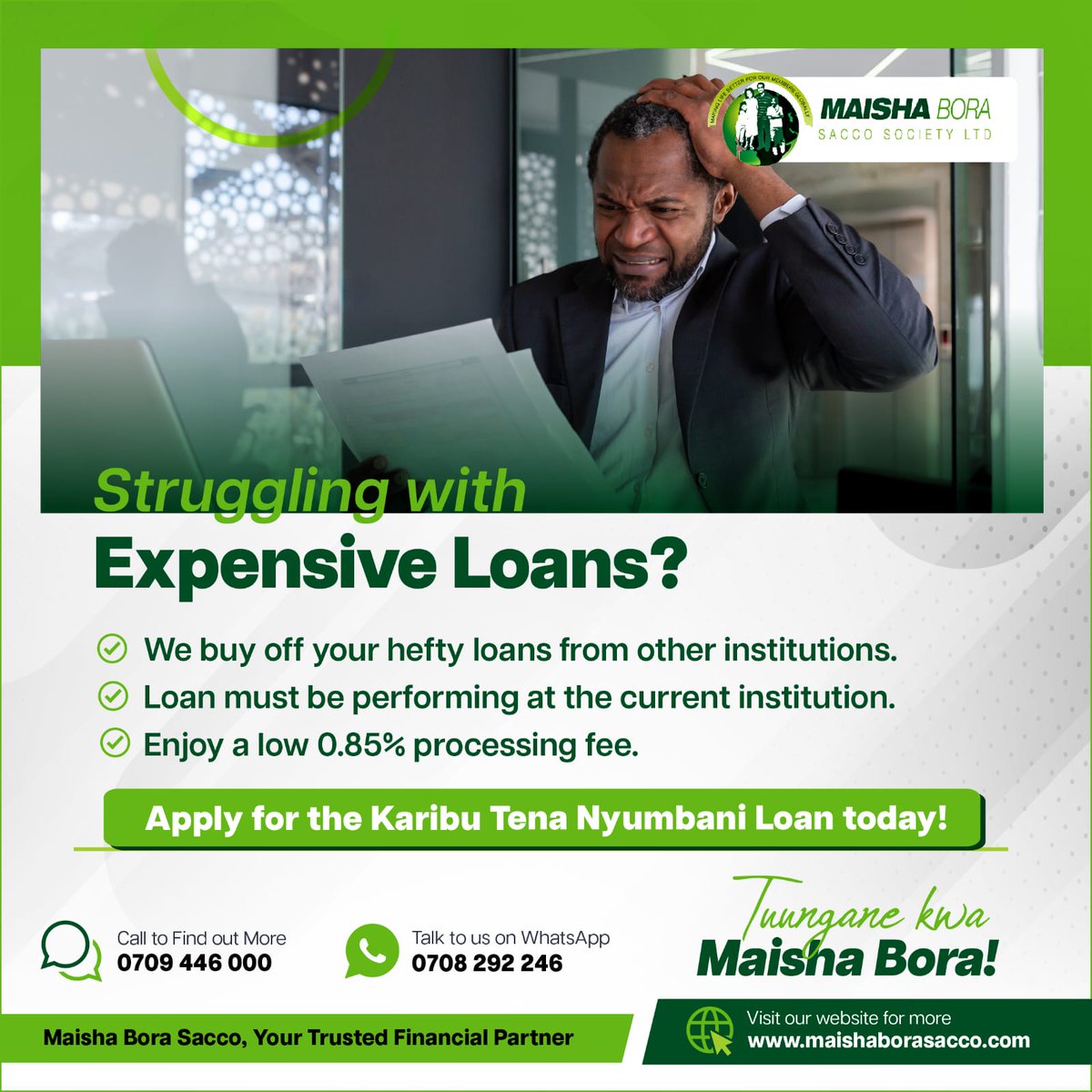 maishabora_ke's tweet photo. Sleepless over high-interest loans? 

Maisha Bora welcomes you back with the Karibu Tena Nyumbani Loan. 🏦

For more information just type 'KTN' in the comments.

 Lighten your load—contact us today! 🛅

 #MaishaBora
#loanbuyoff https://t.co/jw4ABVky9T