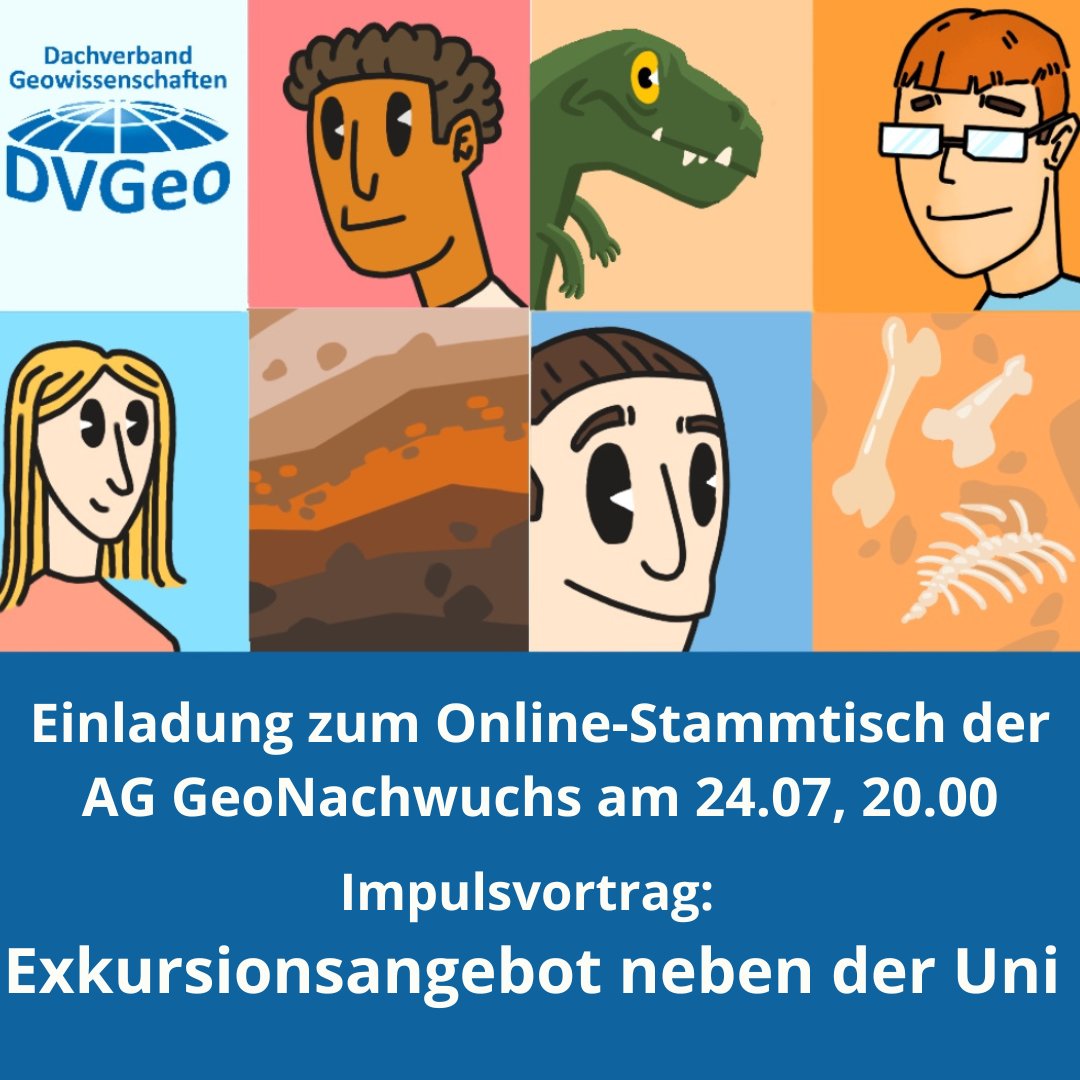 Am Mittwoch, den 24.07 findet wieder unser GeoStammtisch für den Nachwuchs statt, dieses Mal mit einem Impuslvortrag zum Thema Exkursionen. Teilnahmelink unter linktr.ee/DVGeoNW
#Geowissenschaften