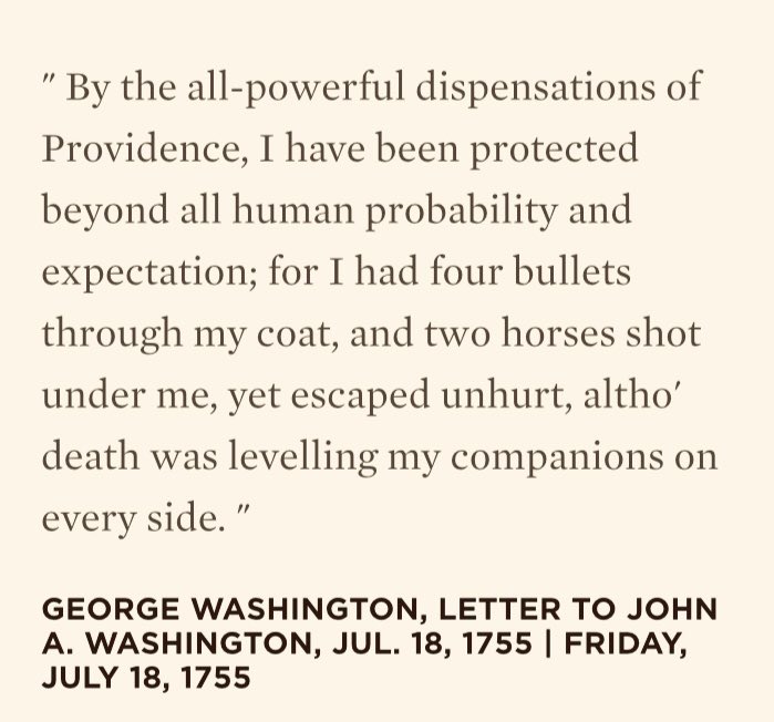 d3bach's tweet image. In a letter dated July 18, 1755, a future #POTUS described his near encounters with “four bullets” at the Battle of the Monongahela (July 9, 1755) in the #FrenchandIndianWar. Was his life spared “By the all-powerful dispensations of #Providence”? The future president thought so.