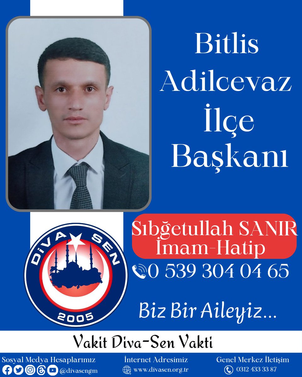divasengm_'s tweet photo. 💠 Bitlis Adilcevaz İlçe Başkanlığına Sıbğetullah SANIR görevlendirilmiştir.
📌 Sıbğetullah SANIR Başkanımıza İlçe Başkanlığı görevinde başarılar dileriz.
#BizBirAileyiz #MemurSendika #DiyanetSendika #VakitDivasenVakti #DivasenSendika #Divasen #DivasenBitlis #DivasenAdilcevaz https://t.co/AaQ1Bxn0lh