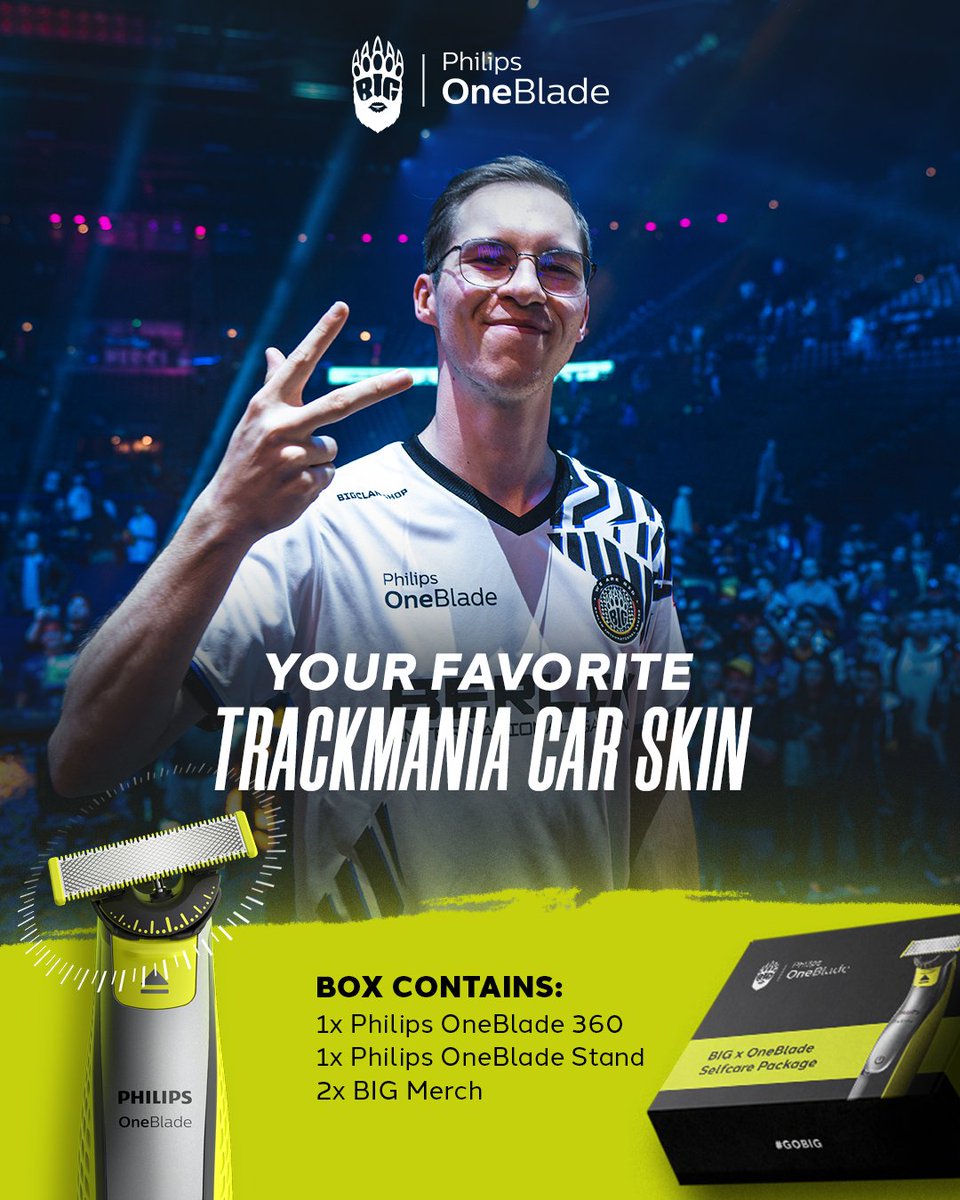 BIGCLANgg's tweet photo. What is your favorite Trackmania car skin? 🏎️
We will raffle a special Philips OneBlade package from the replies! 👀 #TrueToYourCharacter https://t.co/gphUmwD5Qa