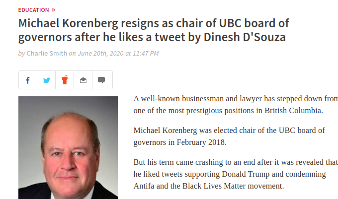 jeremykauffman's tweet photo. 15 - Michael Korenberg

Michael Korenberg lost his position on the board of the University of British Columia for liking tweets from Republicans https://t.co/pGNmveFxdB