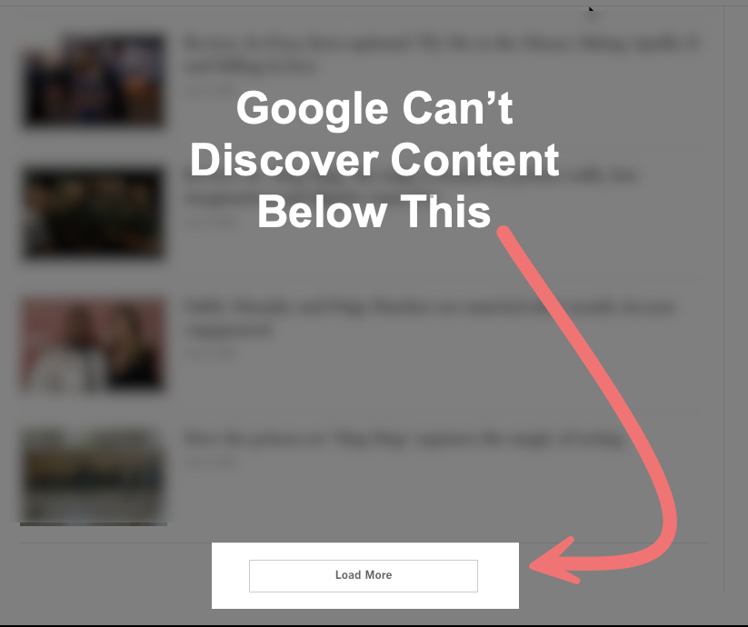 chris_nectiv's tweet photo. Technical SEO Tip: Avoid using "Load More" buttons at all costs. Google cannot "click" these and it won't be able to read the content beneath them: https://t.co/5LlFknUKJ2