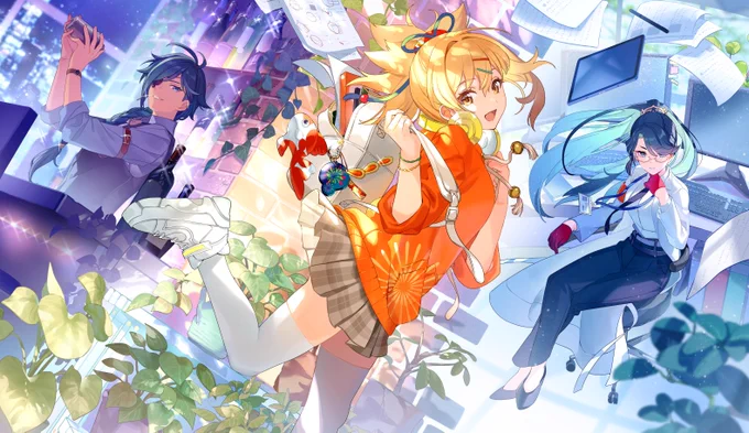 改めましてこちらHoYoFair様のご依頼で描いたものです!現パロ考えるの楽しかったです～! #TeyvatFashion  