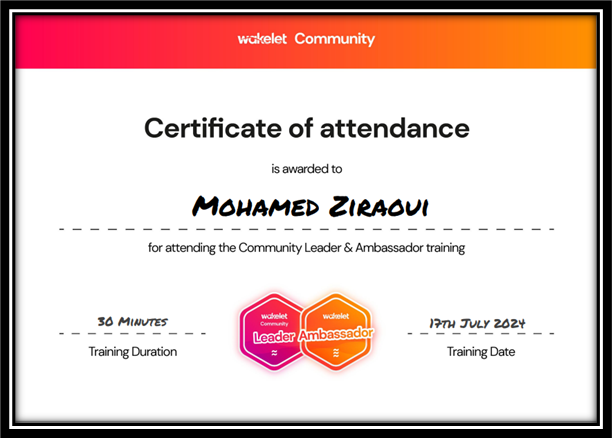 mohamedziraoui9's tweet photo. official Certificate of Attendance for the 'Community Leader and Ambassador Monthly Meeting!'
@wakelet
@JBDbiz
@Amy_Wakelet
#MIEExpert #MicrosoftEDU #Microsoft #flipgrid #Wakelet #minecraft #Buncee #Nearpod #kahoot #classpoint https://t.co/Ev15tVvSJL